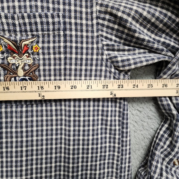 Wile E Coyote Hot Head Plaid Flannel Shirt Mens L Warner Bros Store Looney Tunes - Picture 7 of 8